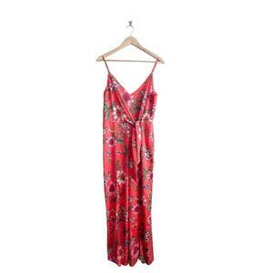 Guess Sleeveless Spaghetti Strap Coral Red Floral Jumpsuit Beach Women's 8